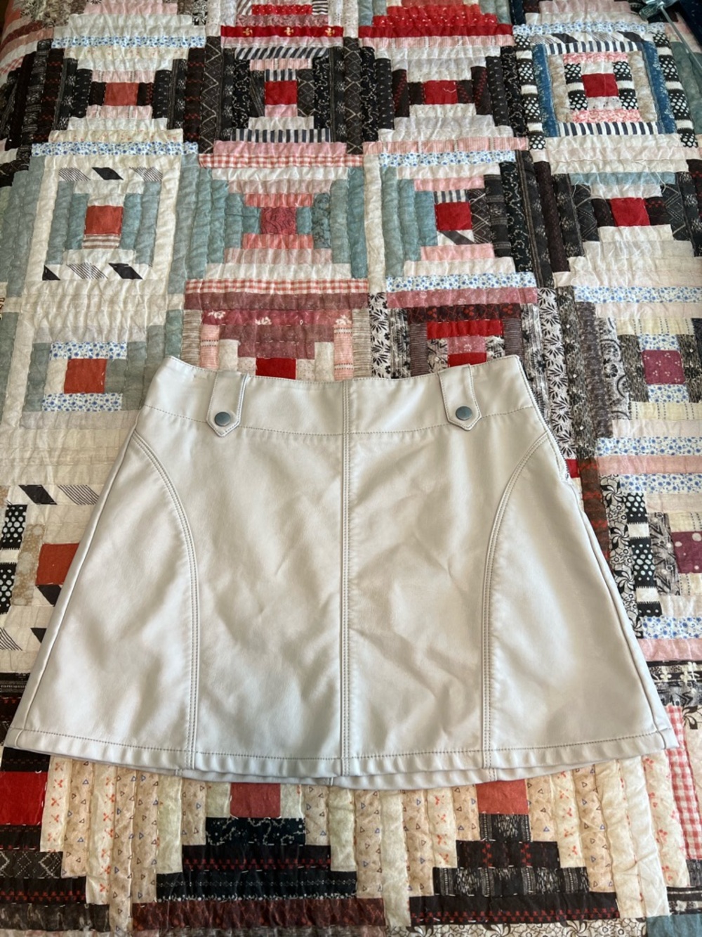 We The Free Cream Faux Leather A-Line Mini Skirt